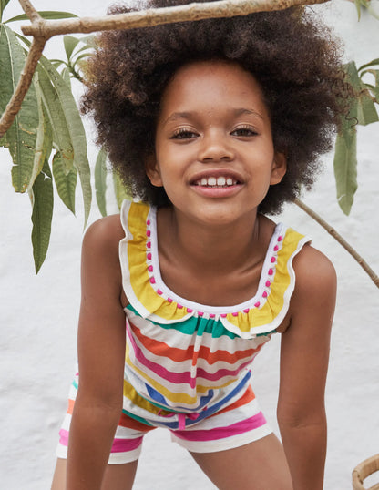 Charlie Pom Jersey Romper-Pop Pansy / Daffodil Rainbow