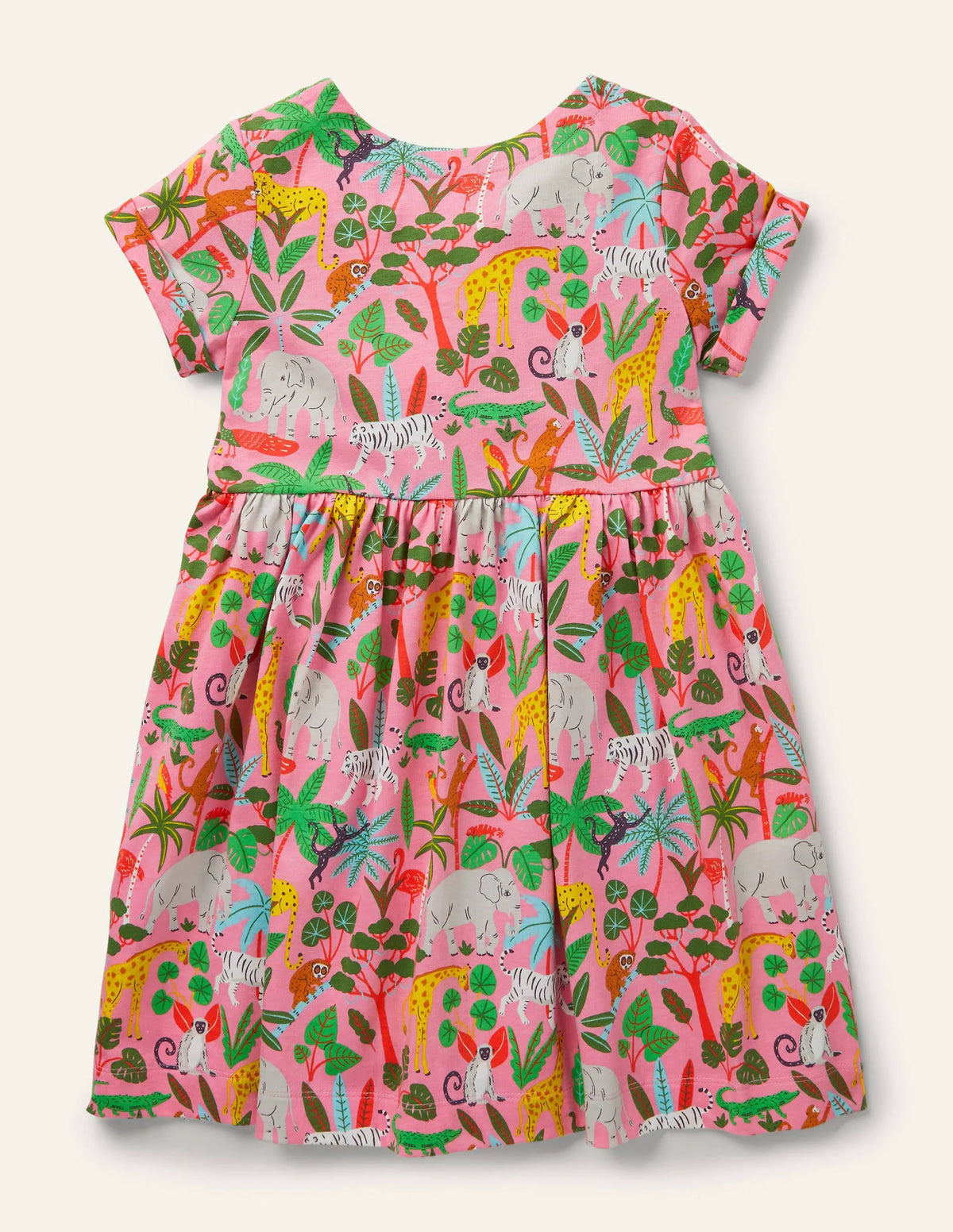 Short Sleeve Fun Jersey Dress-Pink Lemonade Jungle