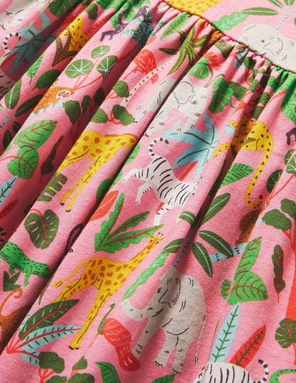 Short Sleeve Fun Jersey Dress-Pink Lemonade Jungle