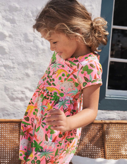 Short Sleeve Fun Jersey Dress-Pink Lemonade Jungle