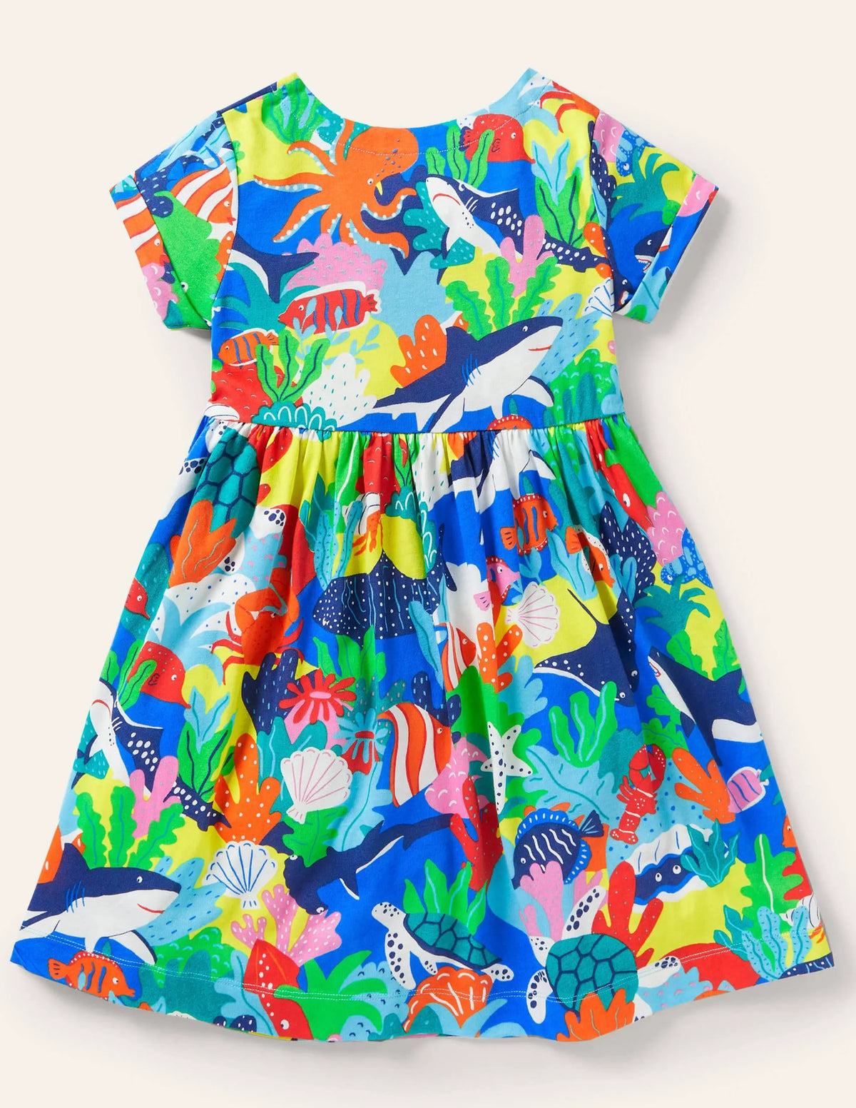 Short Sleeve Fun Jersey Dress-Multi Rainbow Reef