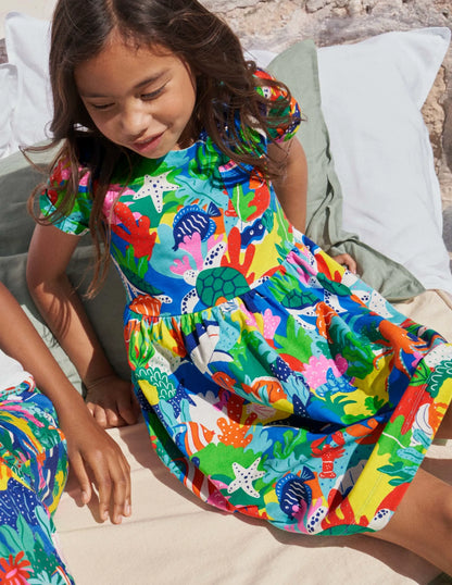 Short Sleeve Fun Jersey Dress-Multi Rainbow Reef