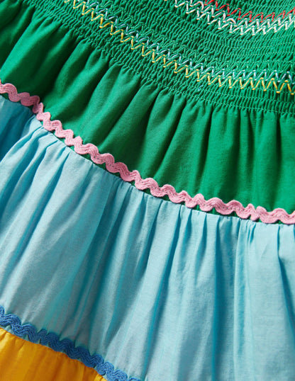 Smocked Sun Dress-Multi Colourblock