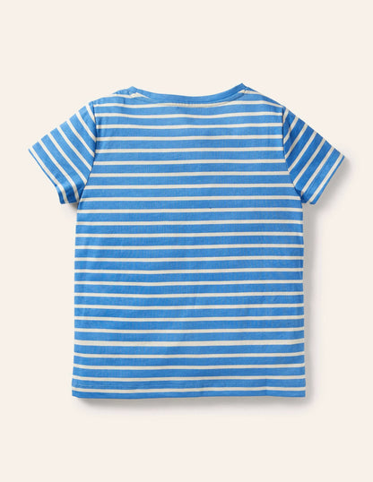Stripy Logo T-Shirt-Bright Bluebelle/Ivory Chicks