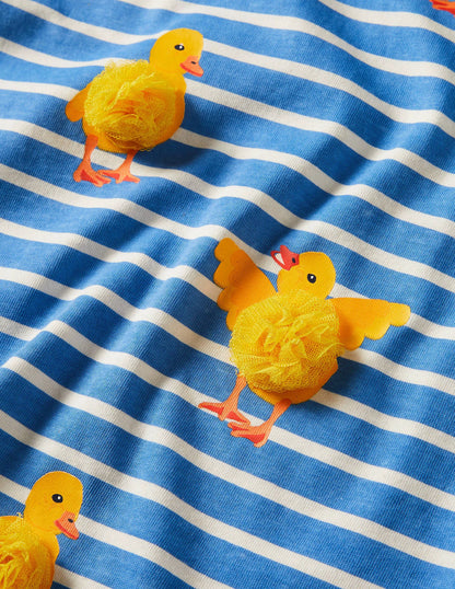 Stripy Logo T-Shirt-Bright Bluebelle/Ivory Chicks