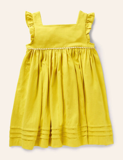 Frill Sleeve Jersey Dress-Daffodil Yellow