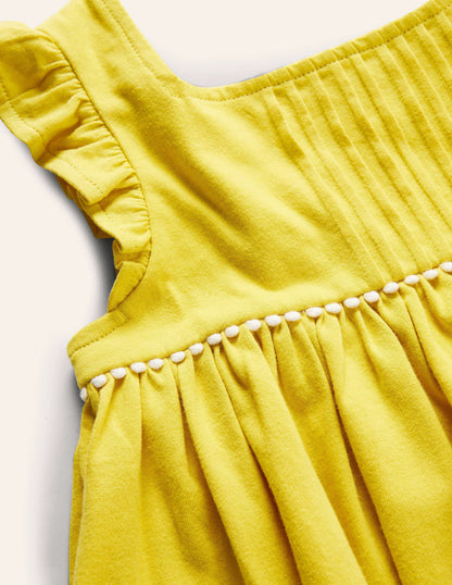 Frill Sleeve Jersey Dress-Daffodil Yellow