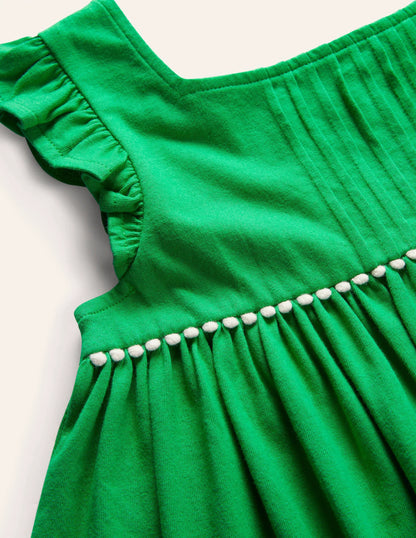 Frill Sleeve Jersey Dress-Green Pepper