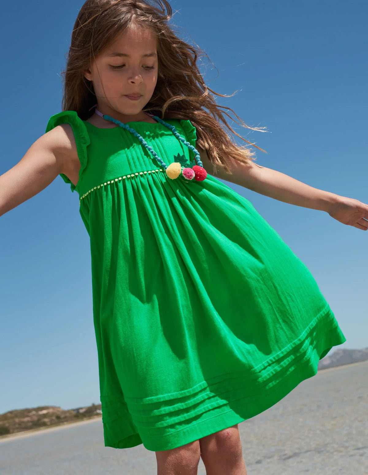 Frill Sleeve Jersey Dress-Green Pepper