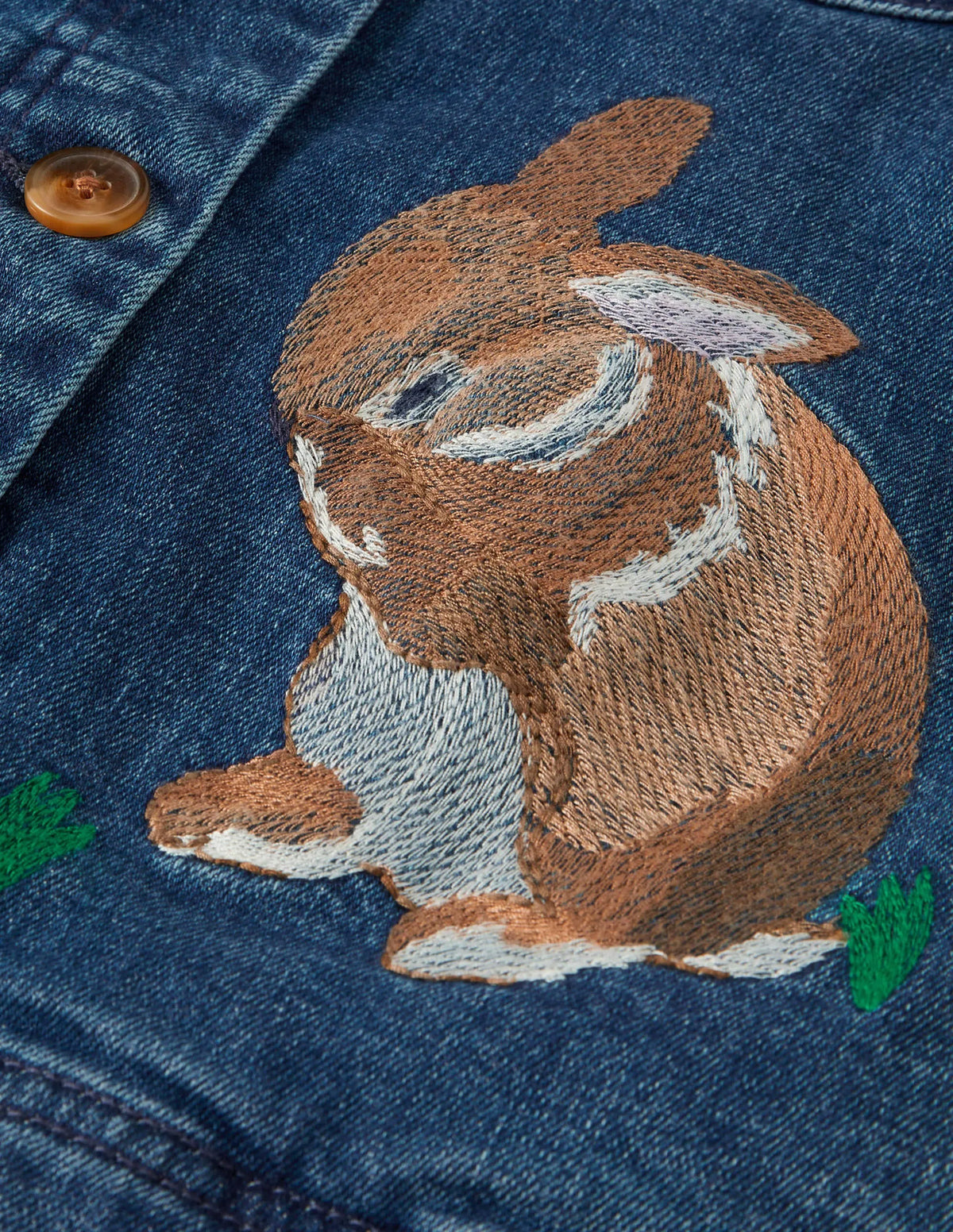 Embroidered Denim Jacket-Mid Vintage Bunnies