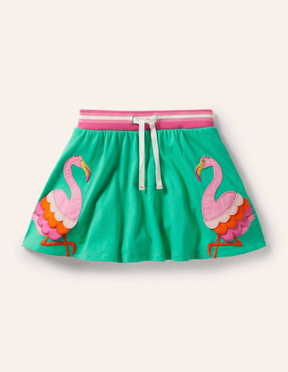 Applique Jersey Skort-Tropical Green Flamingo