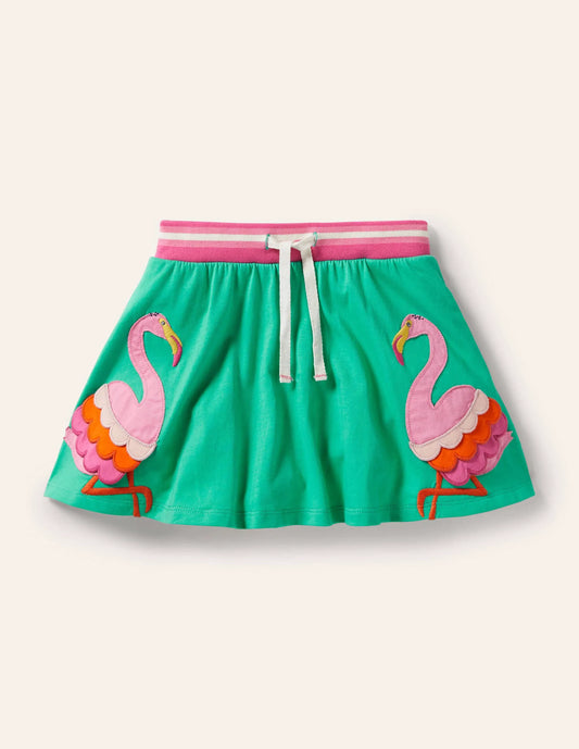 Applique Jersey Skort-Tropical Green Flamingo