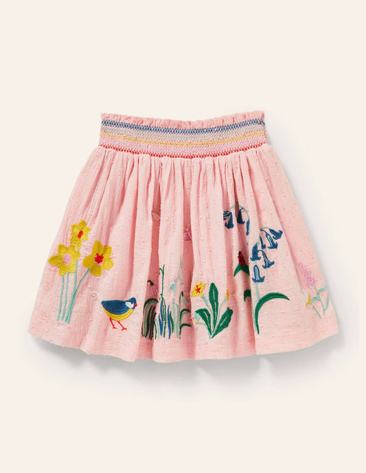 Smock Embroidered Skirt-Provence Dusty Pink Flowers