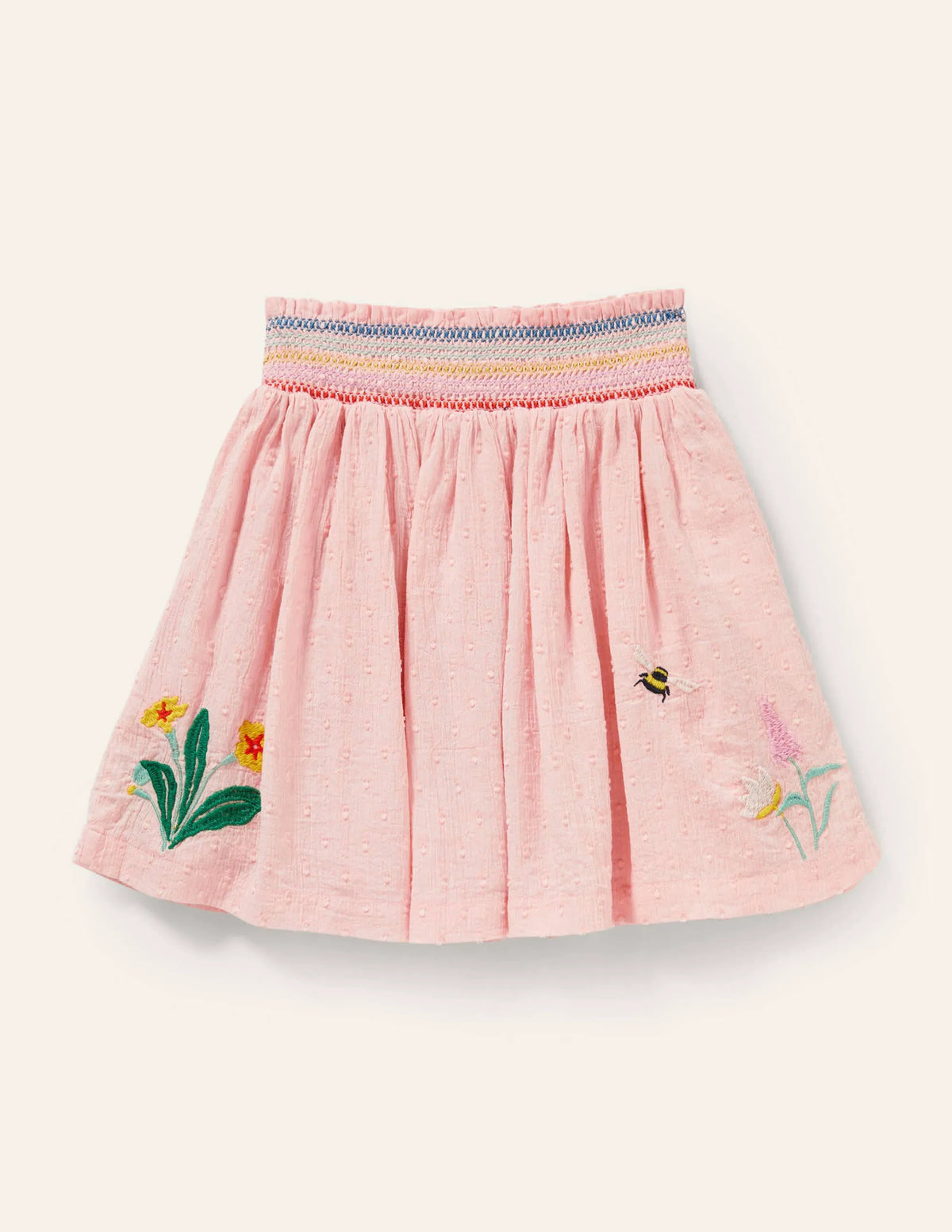 Smock Embroidered Skirt-Provence Dusty Pink Flowers