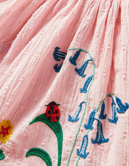 Smock Embroidered Skirt-Provence Dusty Pink Flowers