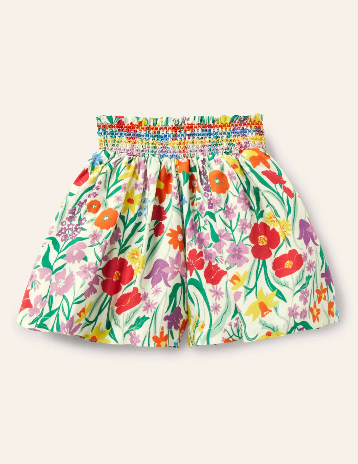 Shirred Waist Culotte Pants-Multi Spring Meadow