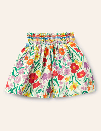 Shirred Waist Culotte Pants-Multi Spring Meadow