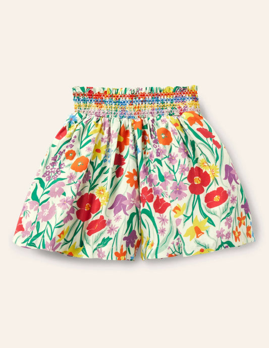 Shirred Waist Culotte Pants-Multi Spring Meadow