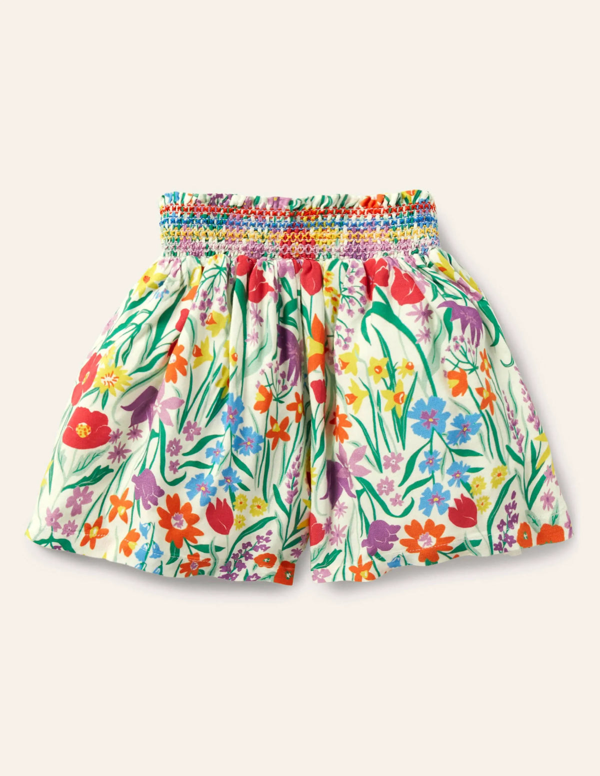 Shirred Waist Culotte Pants-Multi Spring Meadow