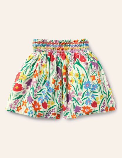 Shirred Waist Culotte Pants-Multi Spring Meadow