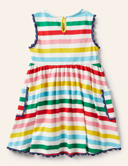 Trim Detail Jersey Dress-Multi Stripe