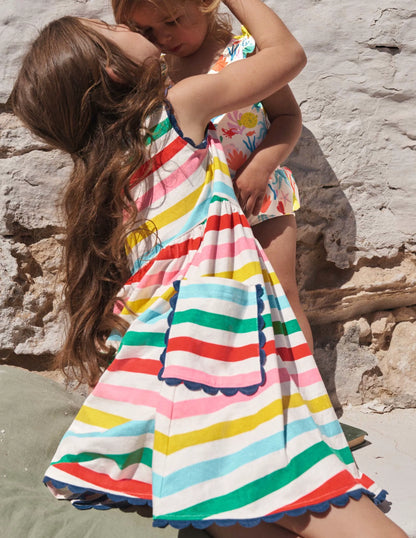 Trim Detail Jersey Dress-Multi Stripe