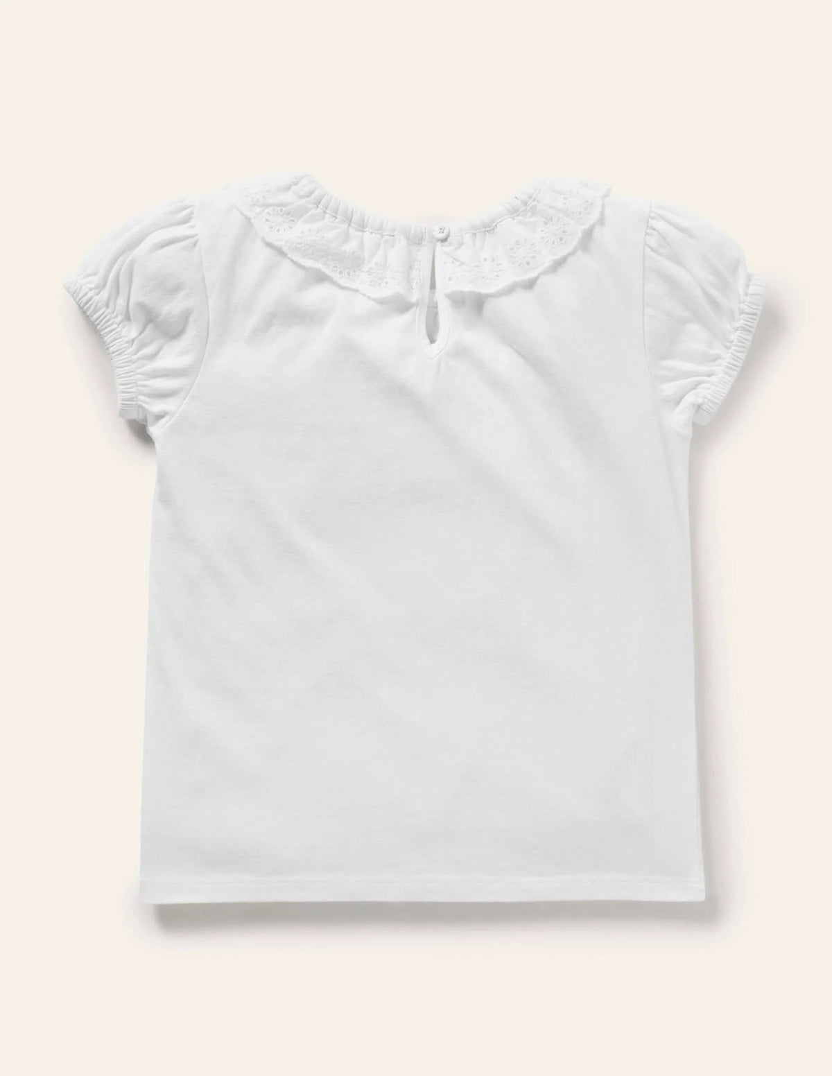 Broderie Collar Jersey Top-White