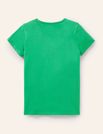 Short-sleeved Appliqué T-shirt-Aloe Green Meerkats