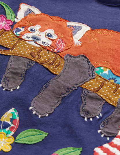 Short-sleeved Appliqué T-shirt-Starboard Red Panda