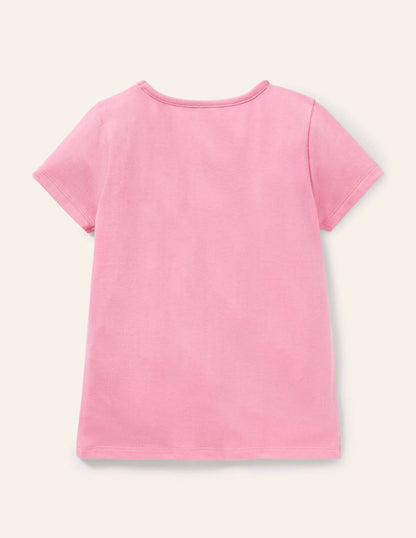 Short-sleeved Appliqué T-shirt-Bright Petal Pink Pandas