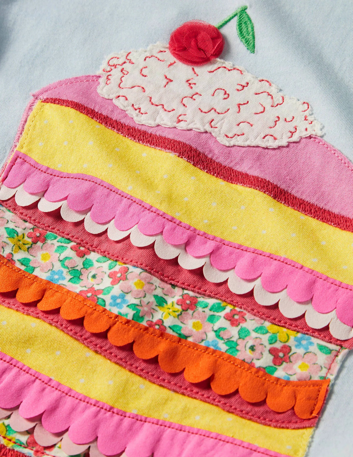 Puff Sleeve Appliqué T-shirt-Neptune Blue Cake