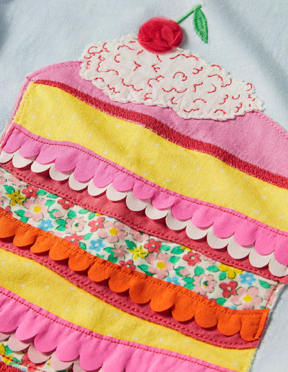 Puff Sleeve Appliqué T-shirt-Neptune Blue Cake