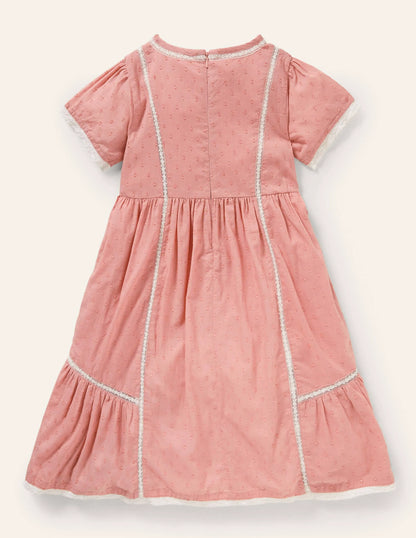Embroidered Nostalgic Dress-Almond Pink