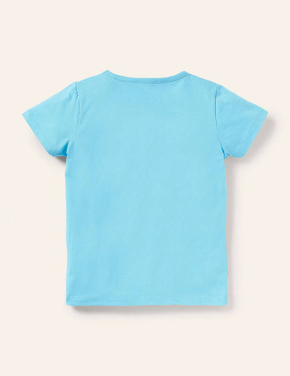 Lift-the-flap T-shirt-Aqua Blue Dog