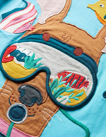 Lift-the-flap T-shirt-Aqua Blue Dog