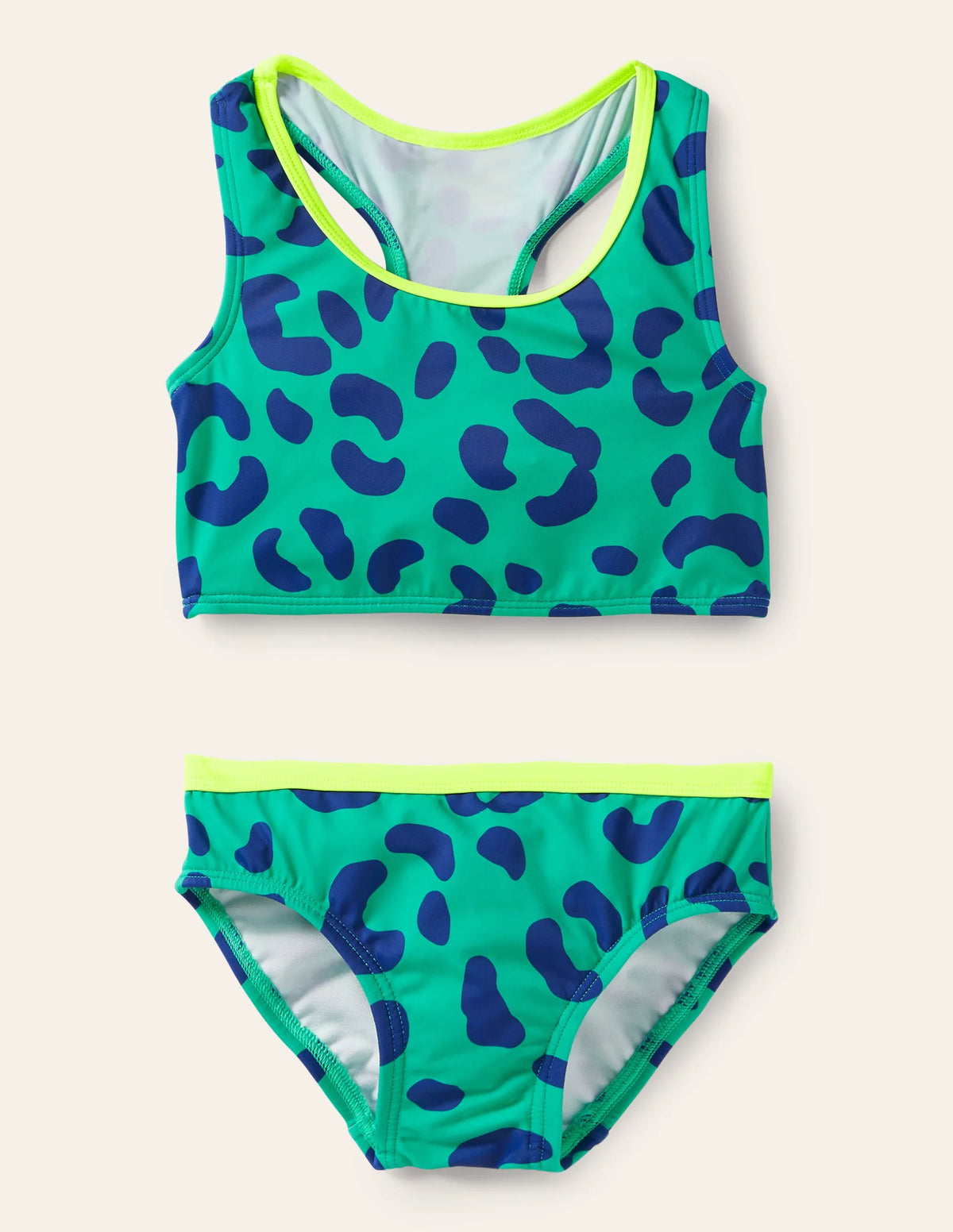 Racerback Bikini Set-Tropical Green/Blue Leopard