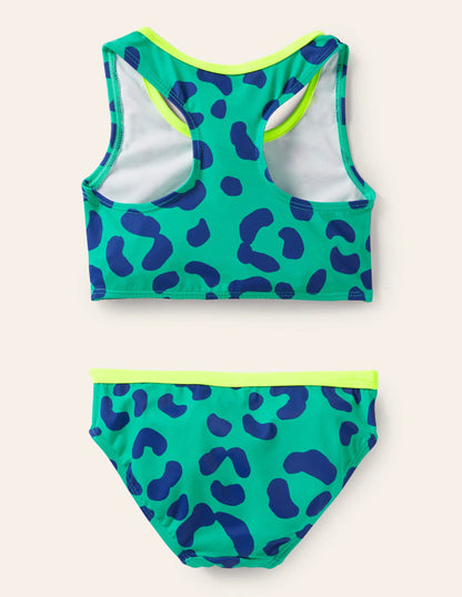 Racerback Bikini Set-Tropical Green/Blue Leopard