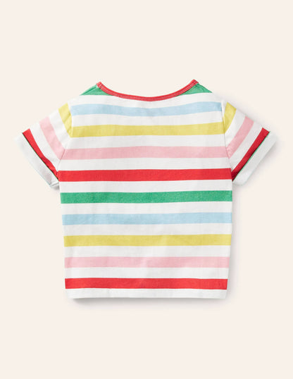 Tie-front T-shirt-Multi Stripe