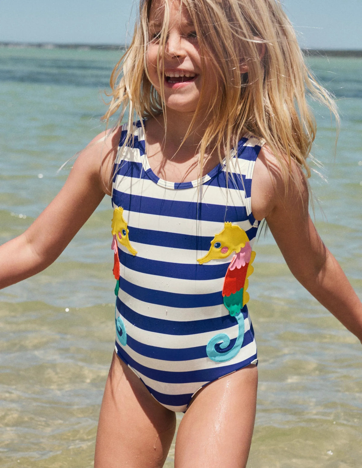 Fun Appliqué Swimsuit-Wave Blue/Ivory Seahorse