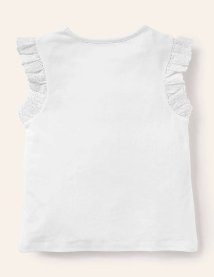 Broderie Sleeve Top-White