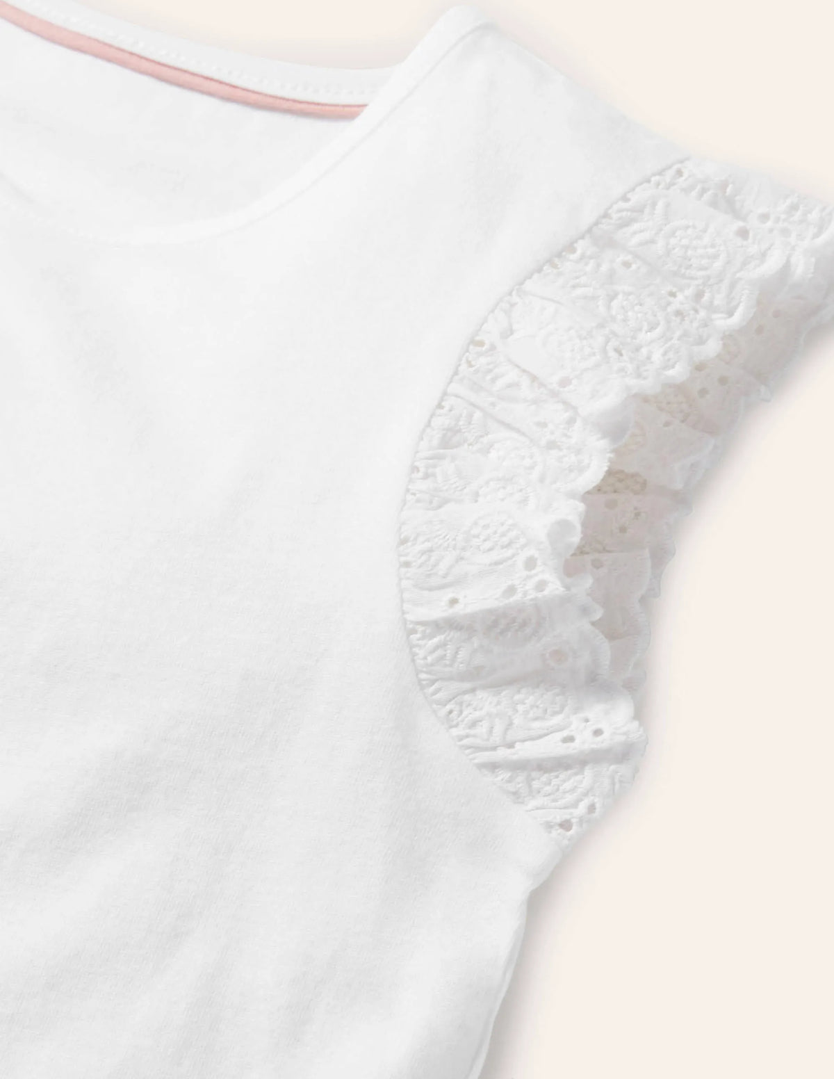 Broderie Sleeve Top-White