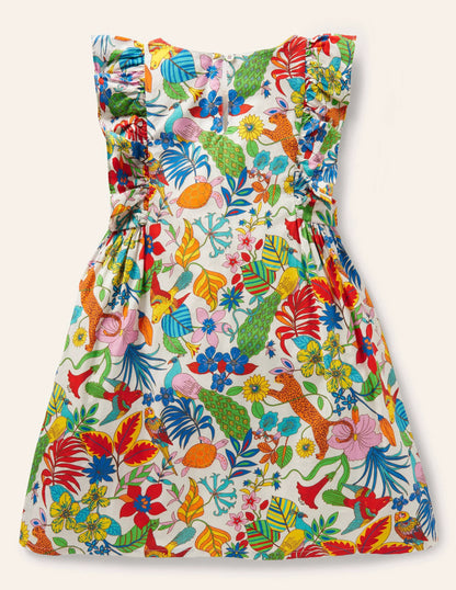 Frill Sleeve Printed Dress-Mini Me Multi Jungle