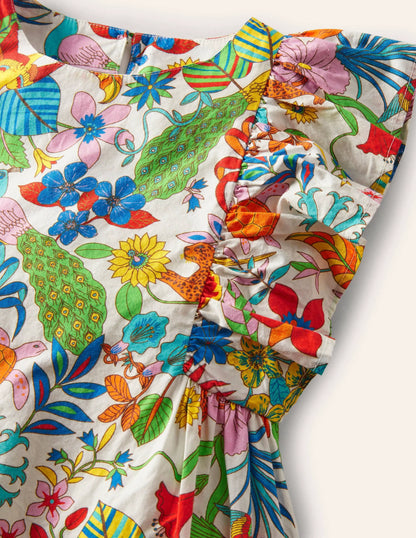 Frill Sleeve Printed Dress-Mini Me Multi Jungle