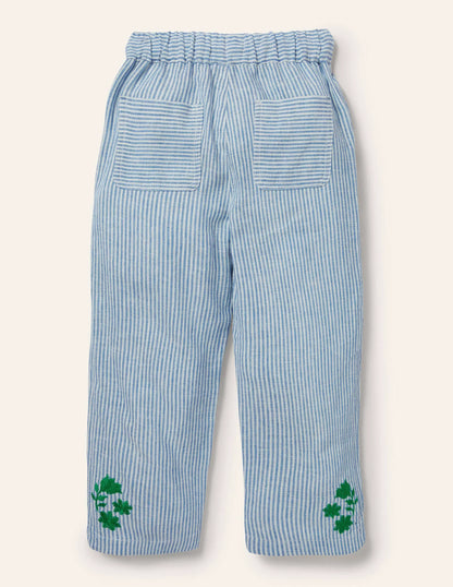 Embroidered Vacation Pants-Ivory/Coastal Blue Ticking