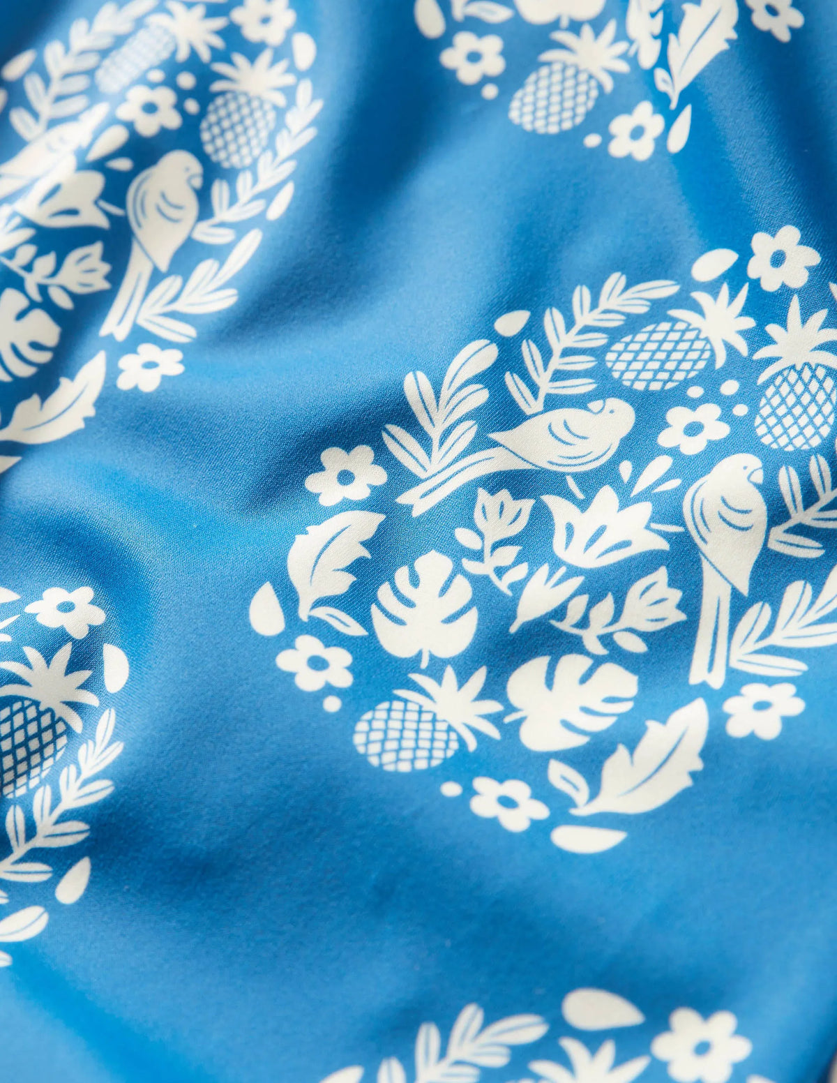 Cross-back Printed Swimsuit-Marine Blue Tropical Woodblock