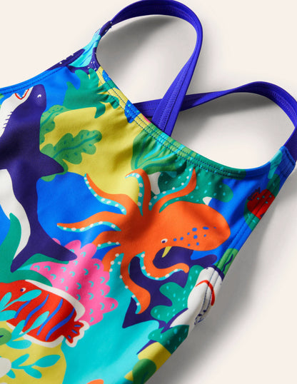 Cross-back Printed Swimsuit-Multi Rainbow Reef