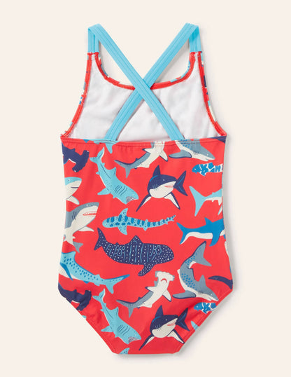 Red Shark Cross-back Swimsuit-Soft Red Sharks