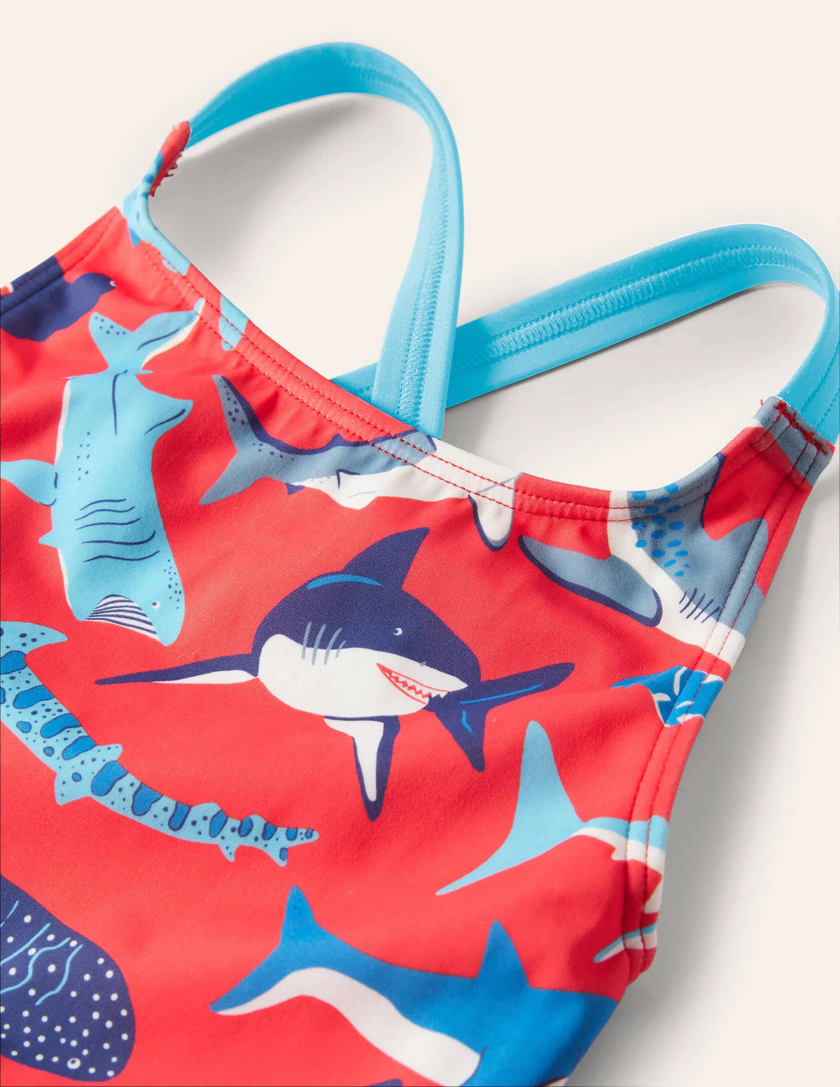Red Shark Cross-back Swimsuit-Soft Red Sharks