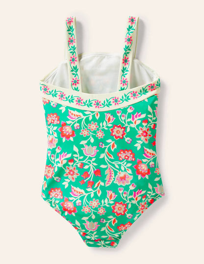 Border Print Swimsuit-Tropical Green Paisley