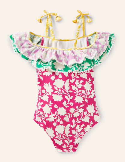 Hotchpotch Frilly Swimsuit-Very Berry Purple Paisley